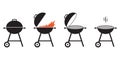 BBQ and grill icon set. Barbecue signs with fire and smoke. Picnic and outdoor cooking concept. Vector illustration. Royalty Free Stock Photo